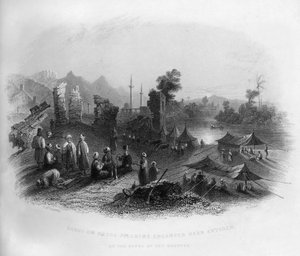 Hadji Mekka pelgrims gekampeerd nabij Antiochië, aan de oevers van de Orontes, Turkije, 1841