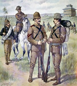 Amerikaanse Leger uniformen 1898-1900: Khaki veldkleding voor manschappen (kleur litho)