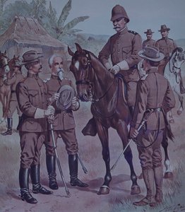 Spaans-Amerikaanse Oorlog 1898, Amerikaanse troepen, bereden Gen Lawton, Commandant Tweede Divisie, 5e Legerkorps, in Cuba door Henry Alexander Ogden