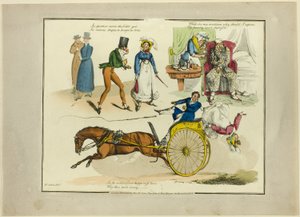 Plaat van illustraties tot populaire liedjes door Henry Alken