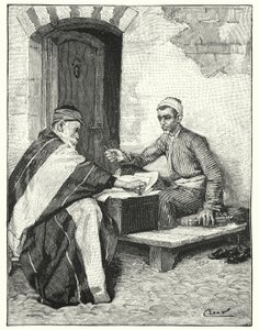 Een oosterse schrijver die een brief verzegelt