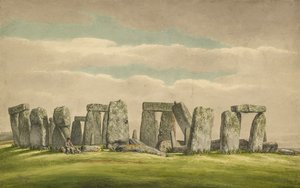 Stonehenge vanuit het N.W., toont ruïnes met man en hond, 1824-1839