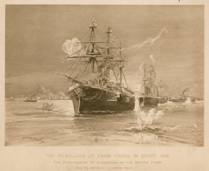 Bombardement van Alexandrië door de Britse vloot tijdens de opstand van Ali Pasha, Egypte door Henry Charles Seppings Wright