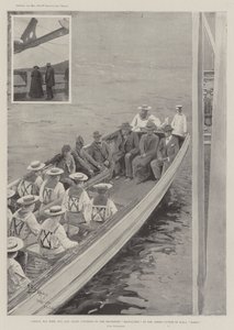 Cronje, zijn vrouw, zoon en staf overgebracht naar het transportschip Milwaukee in de gewapende sloep van HMS Doris door Henry Charles Seppings Wright