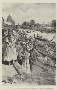 Henley Regatta, de finale heat voor de Diamond Sculls (Ten Eyck v Blackstaffe), gezien vanuit de Grosvenor Club Enclosure