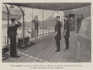 Lord Rosebery aan boord van HMS Caesar, in Napels, op weg naar Malta, om de Lords van de Admiraliteit te ontmoeten door Henry Charles Seppings Wright