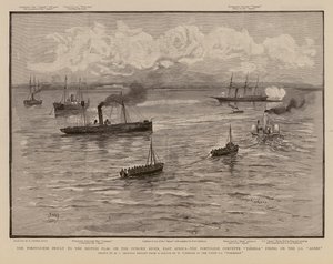 Portugese korvet Tamega vuurt op de SS Agnes, Pungwe Rivier, Oost-Afrika
