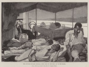 De opmars naar Dongola, hoog middaguur aan de Nijl, 115° in de schaduw door Henry Charles Seppings Wright