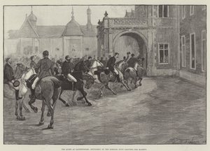 De koningin in Sandringham, heren van de Norfolk Hunt groeten Hare Majesteit door Henry Charles Seppings Wright