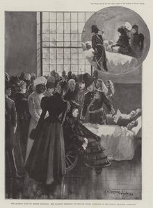 Het bezoek van de koningin aan Netley Hospital, Hare Majesteit spreekt met soldaat Lever, gewond in de Indiase Frontier-campagne door Henry Charles Seppings Wright