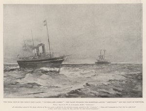 De Proefvaart van het Nieuwe Jacht van de Koning, Victoria en Albert, het Jacht Spreekt de Terugkerende Centurion voor de Kust van Portugal door Henry Charles Seppings Wright