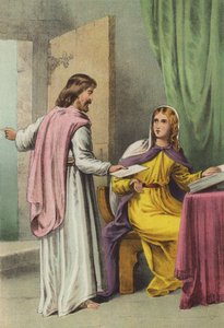 Christiana ontvangt de boodschap (chromolitho)