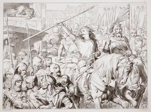 Hoe Hereward Berserker werd, illustratie uit Hereward the Great door Charles Kingsley, pub. 1870, gegraveerd door C.G. Lewis door Henry Courtney Selous