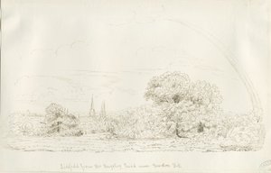 Lichfield - Noordaanzicht (verre): pentekening, nd [1788-1855] door Henry Curzon Allport