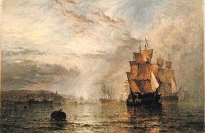 Schepen in een Estuarium bij Avond door Henry Dawson