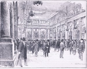 Binnen in de Royal Exchange in Manchester, illustratie uit Cassells Geschiedenis van Engeland, 1900s door Henry Edward Tidmarsh