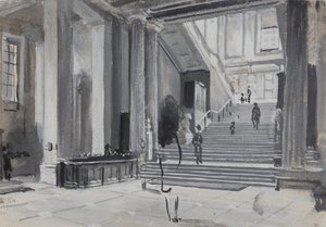 Interieurzicht van het British Museum met de hoofdtrap, 1884