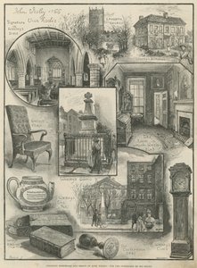 Persoonlijke gedenktekens en relikwieën van John Wesley voor de eeuwherdenking van zijn dood (gravure)