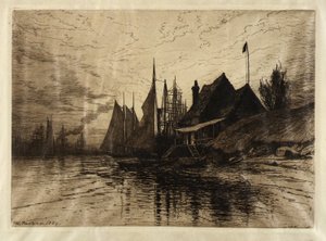 Avond, haven van New York door Henry Farrer
