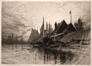 Avond, haven van New York door Henry Farrer