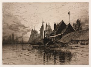 Avond, New York Harbor, 1884 door Henry Farrer