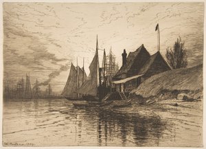 Avond, haven van New York, 1884 door Henry Farrer
