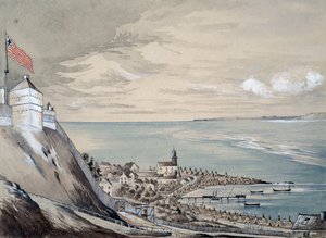 Fort en dorp Mackinaw, met het Indianenkamp, september 1842 door Henry Francis Ainslie