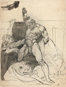 Hercules die de merries van Diomedes doodt door Johann Heinrich Füssli