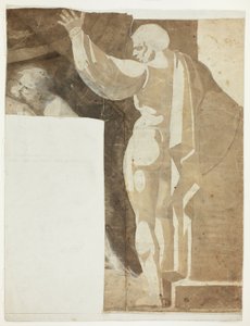 Mannelijke figuur met opgeheven linkerarm gezien van achteren, en fragment van oude man door Johann Heinrich Füssli