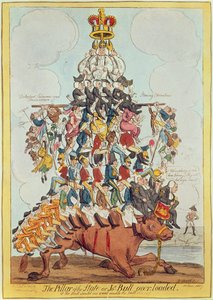 De pilaar van de staat, of John Bull Overloaded, naar Cruikshank in 1819, 1827