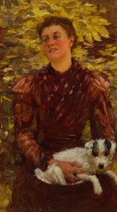 Jong Meisje met een Hond door Henry Herbert La Thangue
