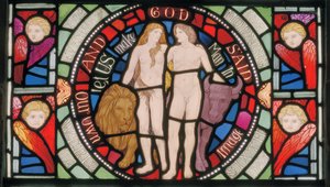 Adam en Eva, Benedicite Raam (detail) door Henry Holiday
