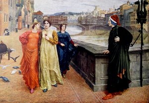 Dante Alighieri ontmoet zijn muze Beatrice Portinari in Firenze