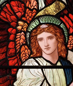 Grasmere, St Oswald, James Powell & Sons, Henry Holiday, Dienende Engelen (detail), 1893
