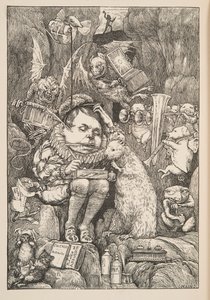 De Bever bracht papier, portfolio en pennen, pub. 1876 door Henry Holiday