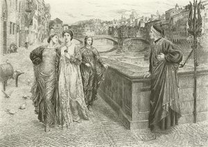 De eerste ontmoeting van Dante en Beatrice (gravure)