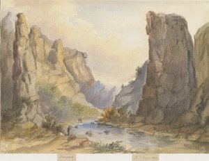 Dovedale - landschap: aquarel schilderij, 1844