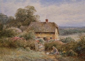 Een schilderachtig huisje, Warwickshire door Henry John Sylvester Stannard