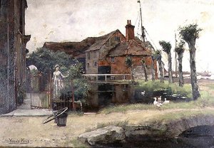 Een dienstmeisje bij een dorpsvijver door Henry John Yeend King