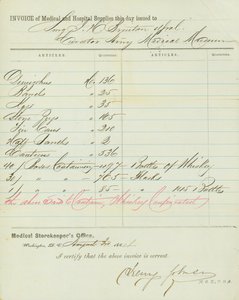 Factuur van medische en ziekenhuisvoorraden, ondertekend door Henry Johnson, 30 augustus 1864