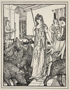 Circe stuurt de zwijnen (De metgezellen van Ulysses) naar de stallen, frontispice uit 