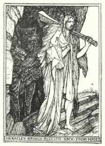 Heracles brengt Alcestis terug uit de Hades door Henry Justice Ford