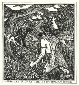 Heracles vecht tegen de Stymphalische vogels (litho)