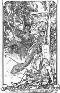 Koning Arthur en het Zoekende Beest Illustratie door HJ Ford (1860-1940) uit “Het boek der romantiek” 1902 Privécollectie door Henry Justice Ford