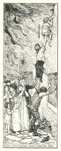 Kleine John Wesley gered van de brand (litho) door Henry Justice Ford