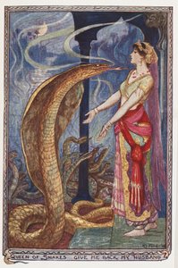 Koningin van de slangen, geef me mijn man terug, illustratie uit The Olive Fairy Book, door Andrew Laing door Henry Justice Ford