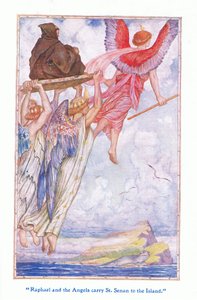 Raphael en de engelen dragen Sint Sennan naar het eiland, 1912