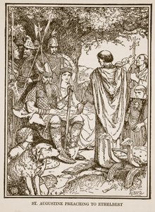 St. Augustinus predikend aan Ethelbert, illustratie uit 