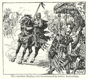 De cavalier toont zijn rijkunst voor Atahuallpa (litho) door Henry Justice Ford