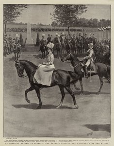 Een keizerlijke recensie in Stettin, de keizerin leidt haar regiment langs de keizer door Henry Marriott Paget